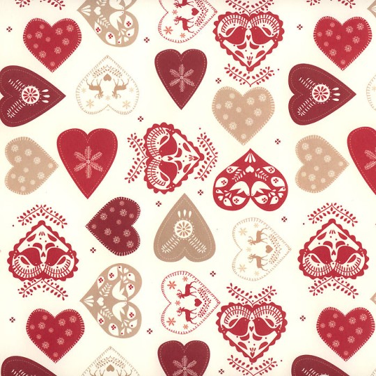 Mixed Folkloric Hearts Holiday Print Paper ~ Tassotti 